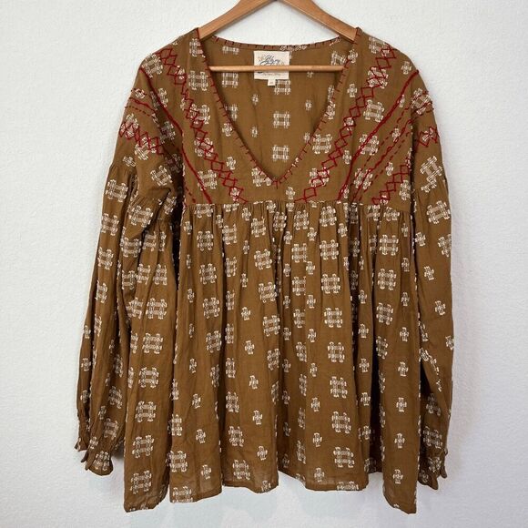 Oh my Stars my Layerz Clothing Ellie Mae Brown Embroidered Top Women's Size XL - Picture 2 of 8